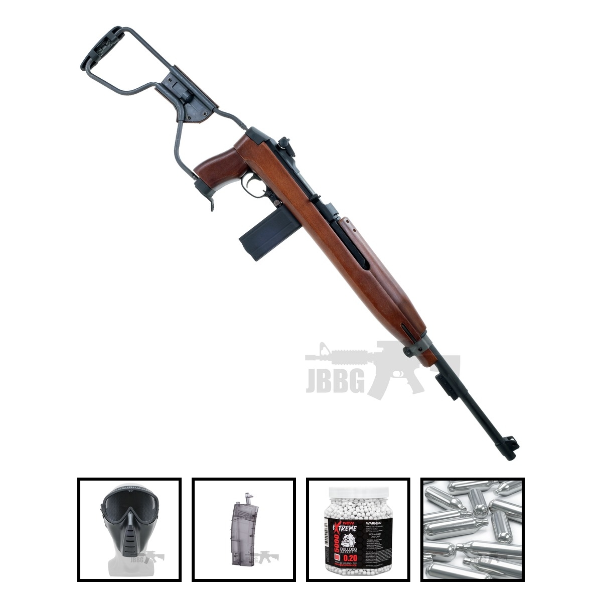 King Arms M1A1 Paratrooper Carbine CO2 Blowback Rifle Real Wood Bundle Offer Set