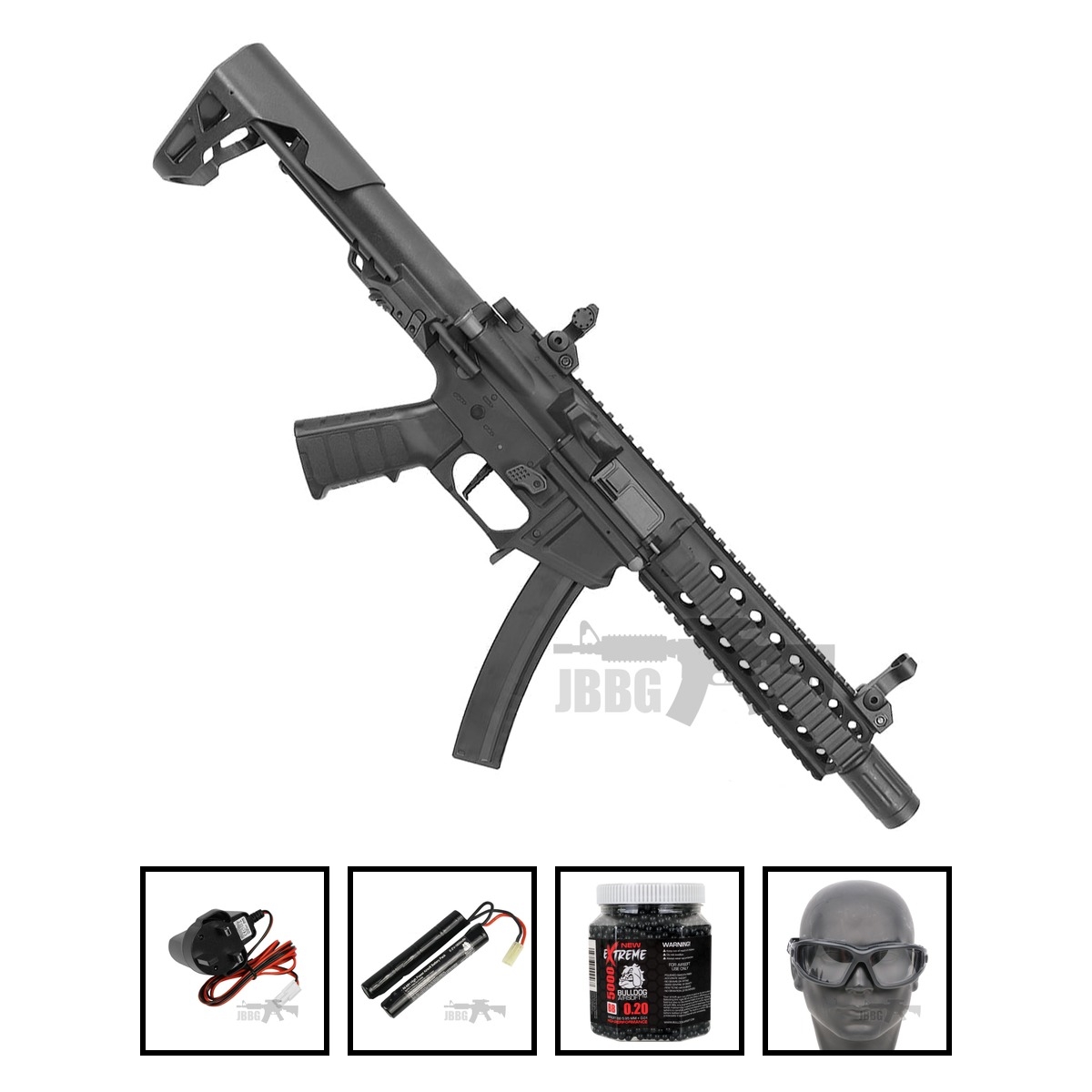 King Arms PDW 9mm SBR Long Airsoft AEG Rifle Bundle Offer Set