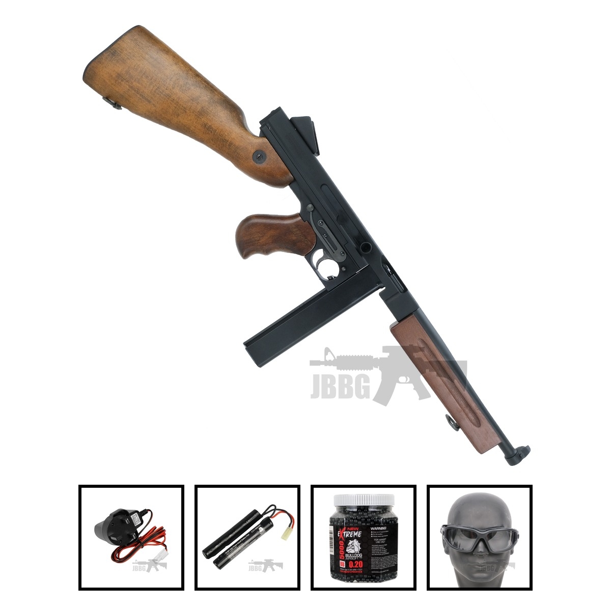 King Arms Thompson M1A1 Military Real Wood AEG Airsoft Gun Bundle Offer Set