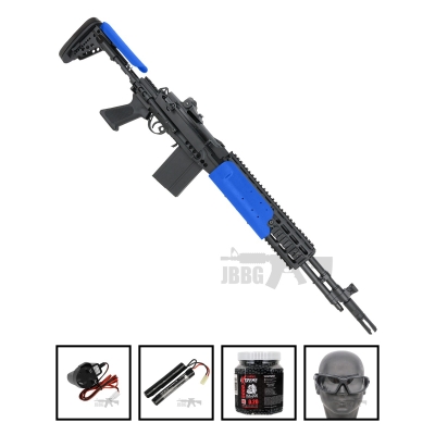 M14A AEG Full Metal Airsoft Support Gun EBR Stock JG Works Two-Tone Blue Bundle Offer Set