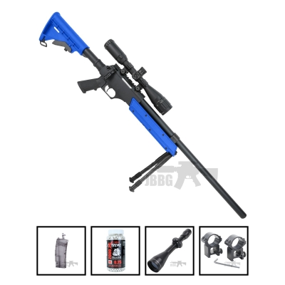 SR2 Bolt Action Airsoft Sniper Rifle R/L JG Works Two-Tone Blue Bundle Offer Set