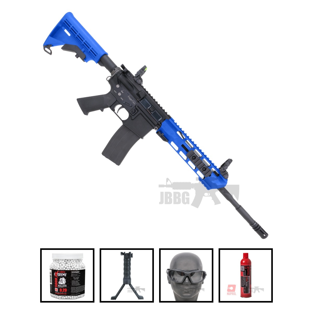 SRC ZAROS SR4 GBB LINE Dual Power Airsoft Gun with Gas Mag Two-Tone Blue Bundle Offer Set