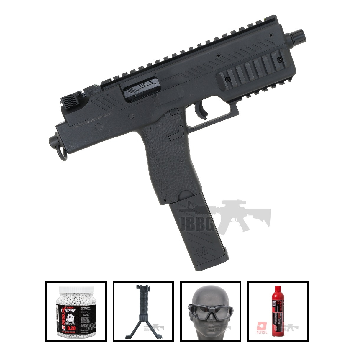 Vorsk VMP-1C SMG Gas Blowback Airsoft Gun RIF Black Bundle Offer Set