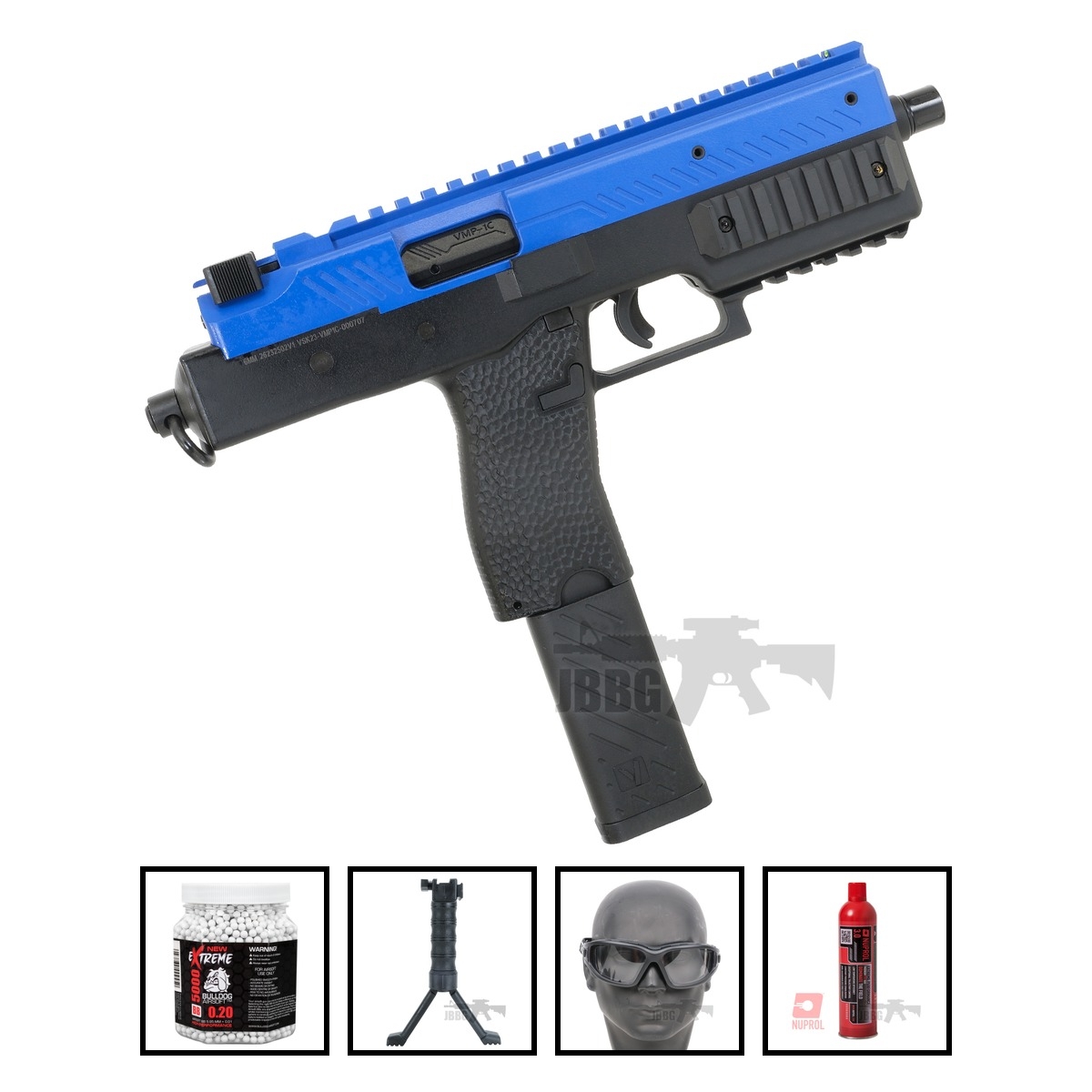 Vorsk VMP-1C SMG Gas Blowback Airsoft Gun Two-Tone Blue Bundle Offer Set