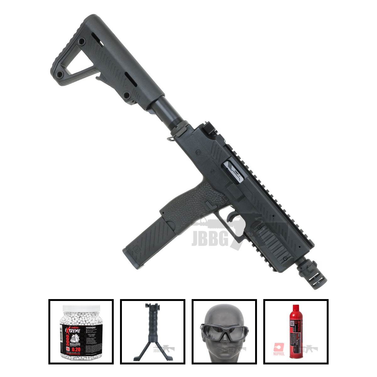 Vorsk VMP-1M SMG Gas Blowback Airsoft Gun RIF Black Bundle Offer Set
