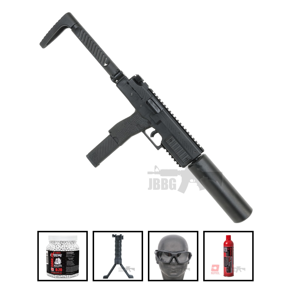 Vorsk VMP-1X SMG Gas Blowback Airsoft Gun RIF Black Bundle Offer Set