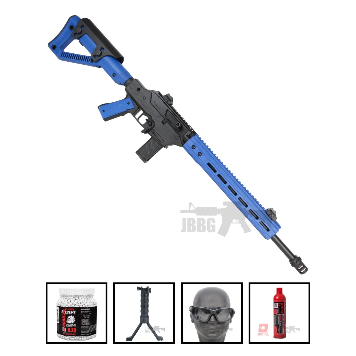 Vorsk VMP-2D Gas Blowback DMR Airsoft Gun Two-Tone Blue Bundle Offer Set