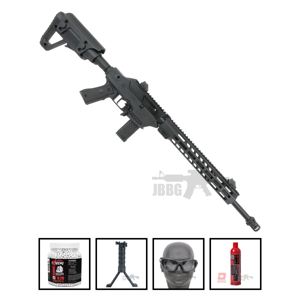 Vorsk VMP-2MD Gas Blowback DMR Airsoft Gun RIF Black Bundle Offer Set