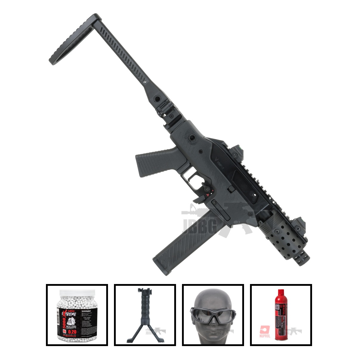 Vorsk VMP-2SC SMG Gas Blowback Airsoft Gun RIF Black Bundle Offer Set