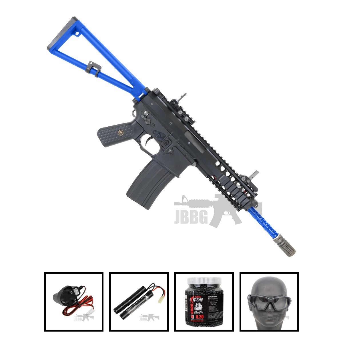 WE KAC PDW 10" AEG Airsoft Gun Two-Tone Blue Bundle Offer Set
